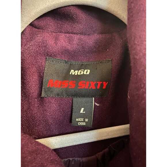 New Miss Sixty Purple Wool Blend Coat - Women's Sz Large Double Breasted Belted - Picture 2 of 9